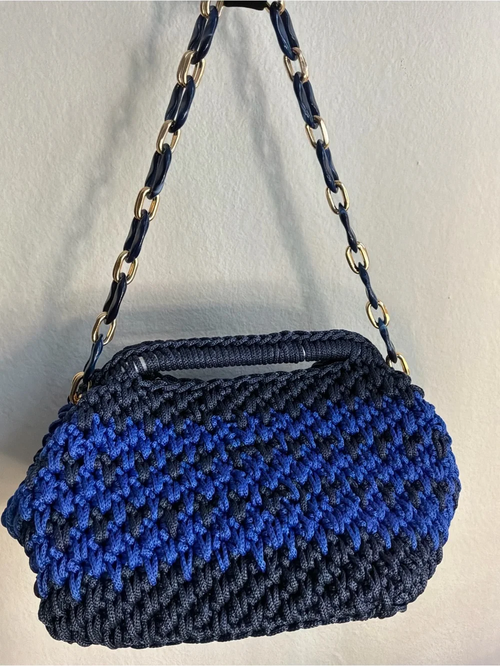 Handwoven Knit Clutch in Navy & Cobalt Blue